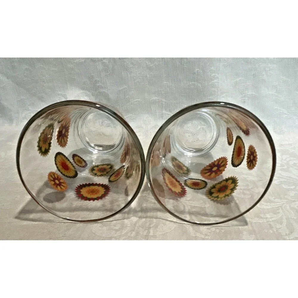 Vintage Pasabahce MCM Kaleidoscope 12oz Tumbler Glasses Set of 2 Retro 70s 5.5